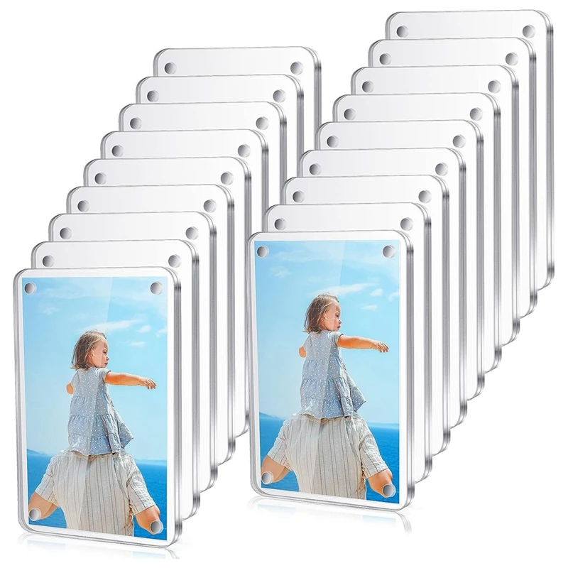 Mini dupla face Frigorífico Magnet Frame, Frameless Frame Clear Display, Polaroid Imagem, 18 pcs