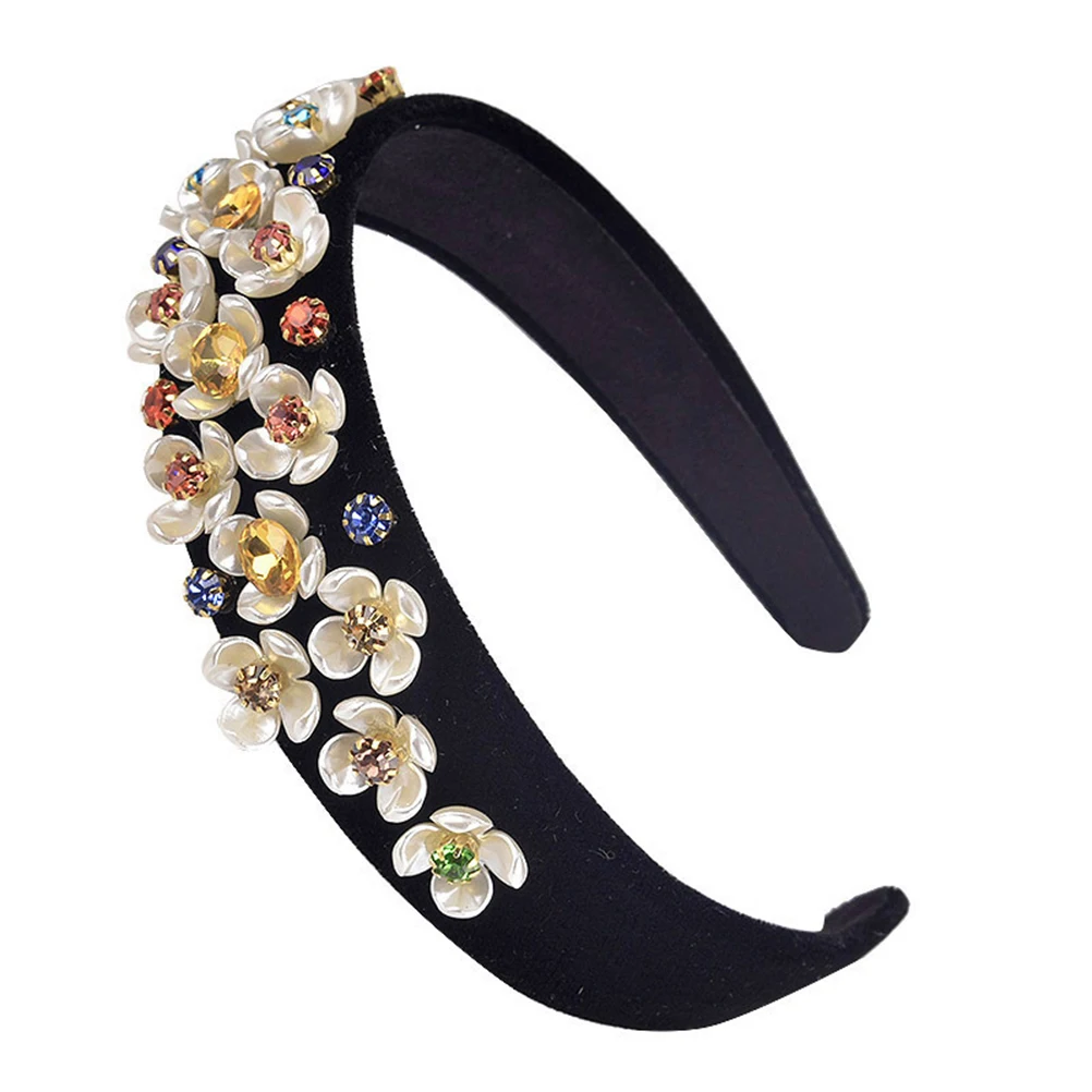 

Flower Headb Rhinestone Hair Hoop Cloth Wide Black Women Elegant Party Daily Life Fashion Accessories Women Hair Hoop Chic