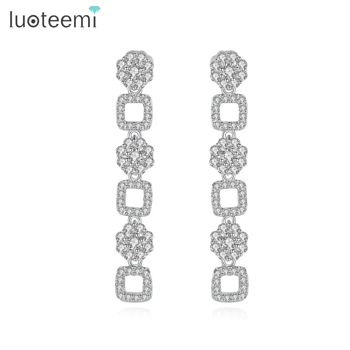 

LUOTEEMI New Design Fashion Square CZ Long Drop Earrings for Women Bridal Wedding Party Luxury Earring Jewelry Christmas Gift