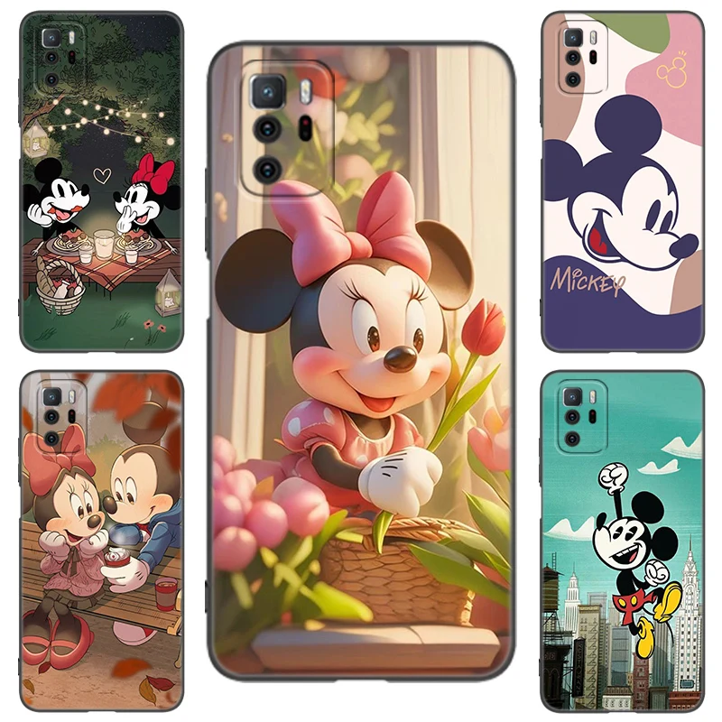 M-Mickey Mouse Black Silicone Phone Case For Xiaomi Redmi Note 10 11 11S 12 12R 13 13R Pro 12S 4G 11T 5G Plus 10S