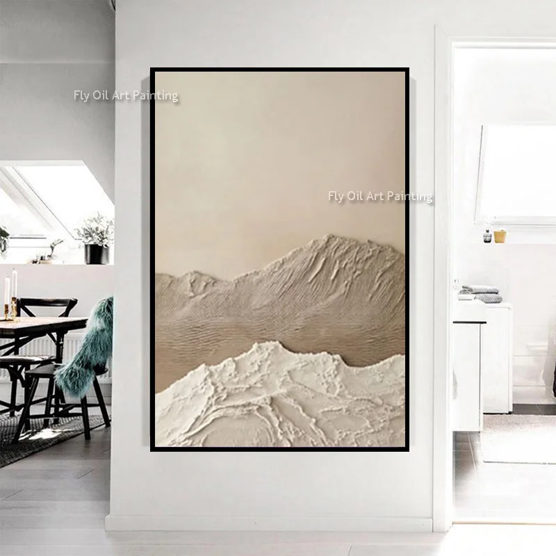 Abstract Set Of Two Canvas Wall Art Decor For Living Room New Original Design Brown Beige Mountains Oil Painting Simple Artwork