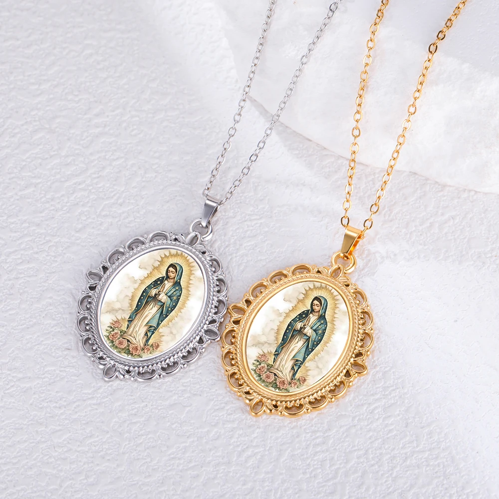 Our Lady of Guadalupe Necklace Catholic Virgin Mary Pendant Religious Faith Pray Protection Amulet Stainless Steel Jewelry