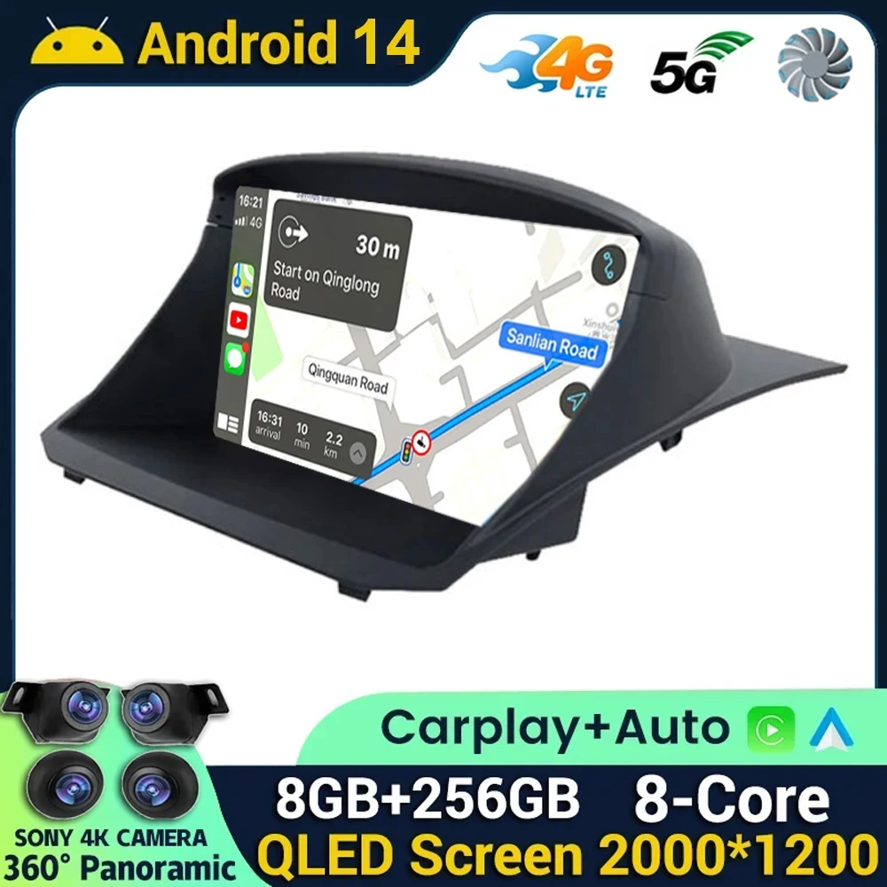 Android 14 Carplay Auto For Ford Fiesta MK7 2009 - 2017 Car Radio Stereo Multimedia Head Unit Player Navigation GPS 5G WiFi