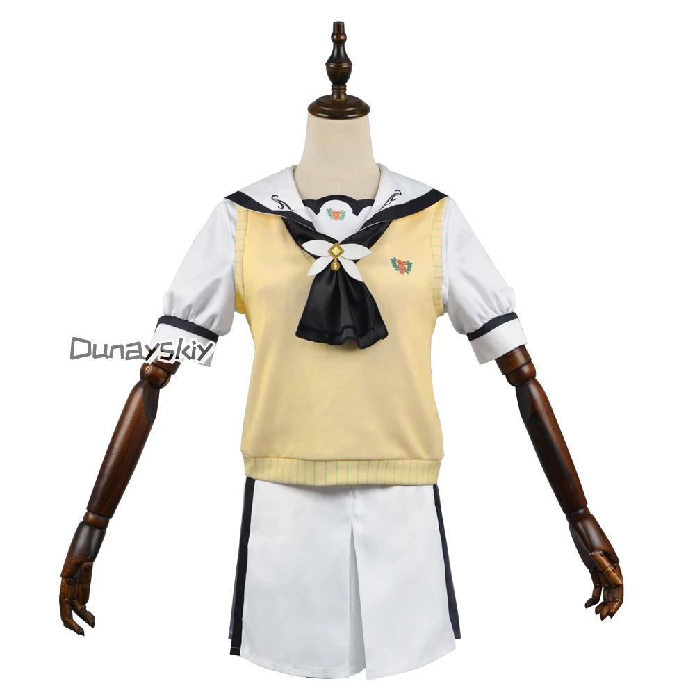 Anime Summer Pockets Naruse Shiroha Cosplay Costume Sweet Lolita Bow Dress Japanese Sailor Collar Slimming Short Dress for Women