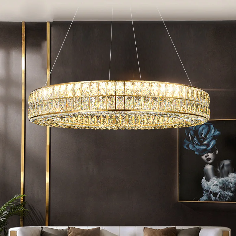 Candelabro LED de cristal dorado moderno para sala de estar, lámpara colgante redonda de lujo, decoración del hogar, Lustre interior, accesorio de luz colgante