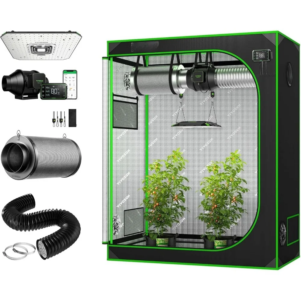 4x2 Grow Tent Smart Grow with 100W LED Grows Light, 208 CFM Duct Fan, Air Carbon Filter & Air Ducting，greenhouse Grow Tent