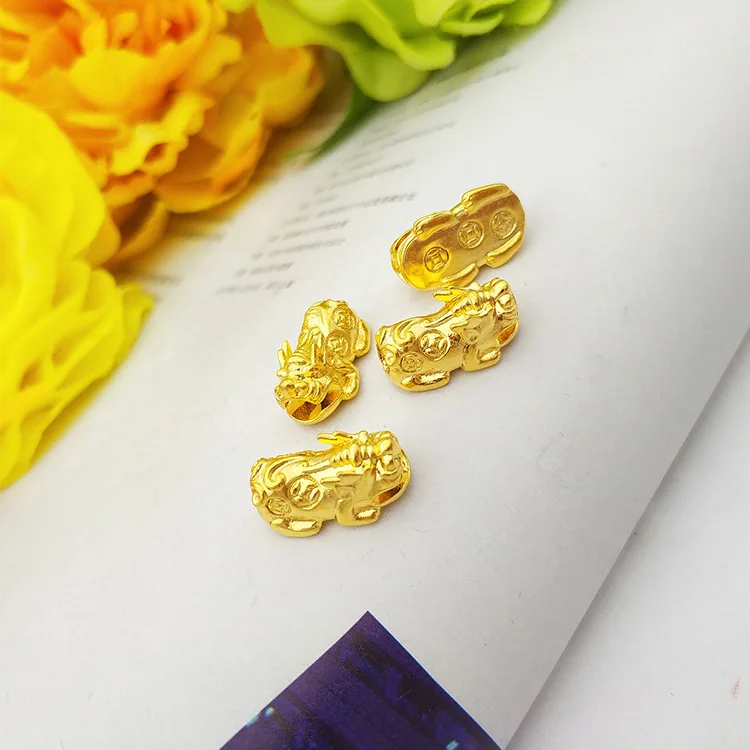 9999 Real Gold 24K Small Lucky Money Pixiu Accessories, Handmade DIY Beaded Gold Loose Beads