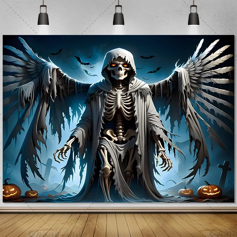 

Horror Skeleton Photo Backdrops Kids Aldult Birthday Party Photography Background Halloween Party Home Wall Decorations Banner