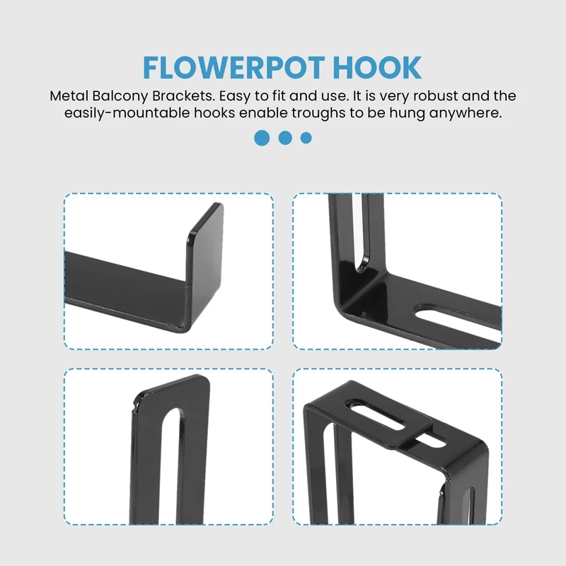 ABUP-1 Pair Hook Trough Plant Pot Hanging Hooks Rail Balcony Planter Holder Brackets Iron Hooks Height Adjustable Hook