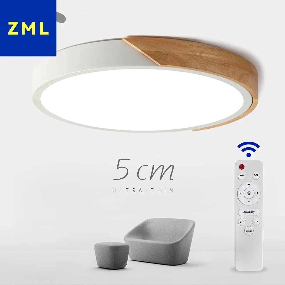 

LED Surface Mount Ceiling Light Modern Ultra Thin Lighting Wood Lamp Fixture Living Room Home Decor Balcony Remote Control