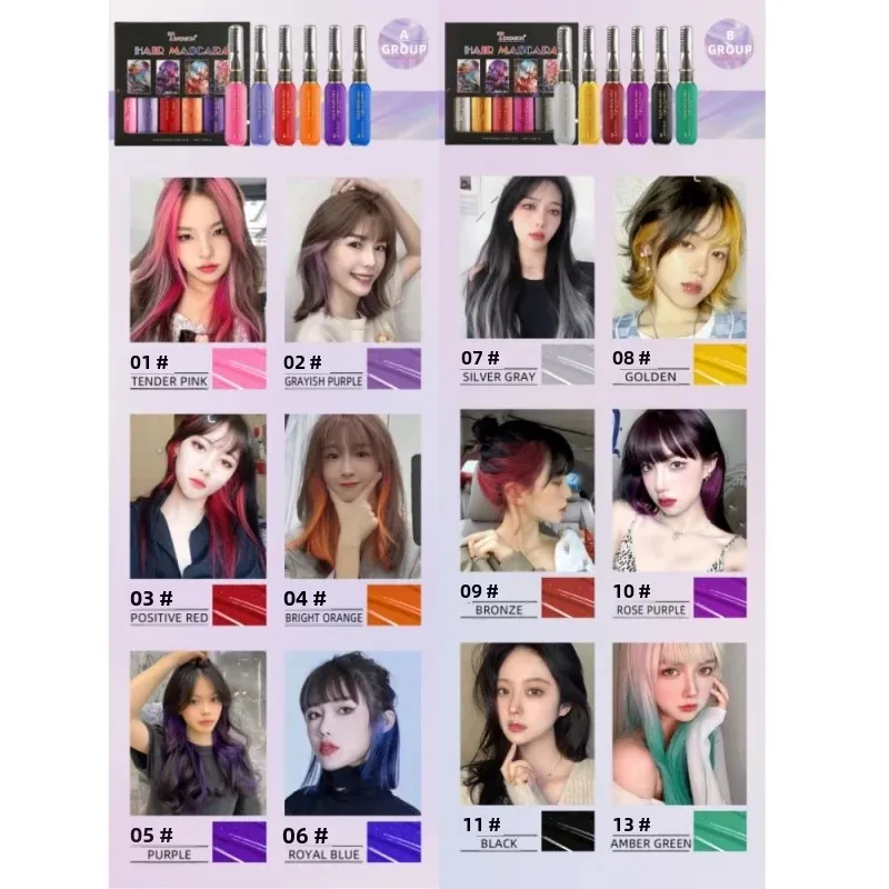 

Temporary Hair Dye Brush Set 6 Colors Washable Wax Cream Cosplay DIY Halloween Gift Creative Styling Haircare