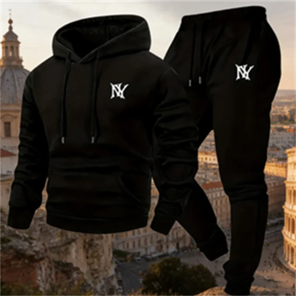 

2025 New Men's hooded sweatshirt and sweatpants 2-piece set letter print hooded sweatshirt and corset sweatpants 2-piece set
