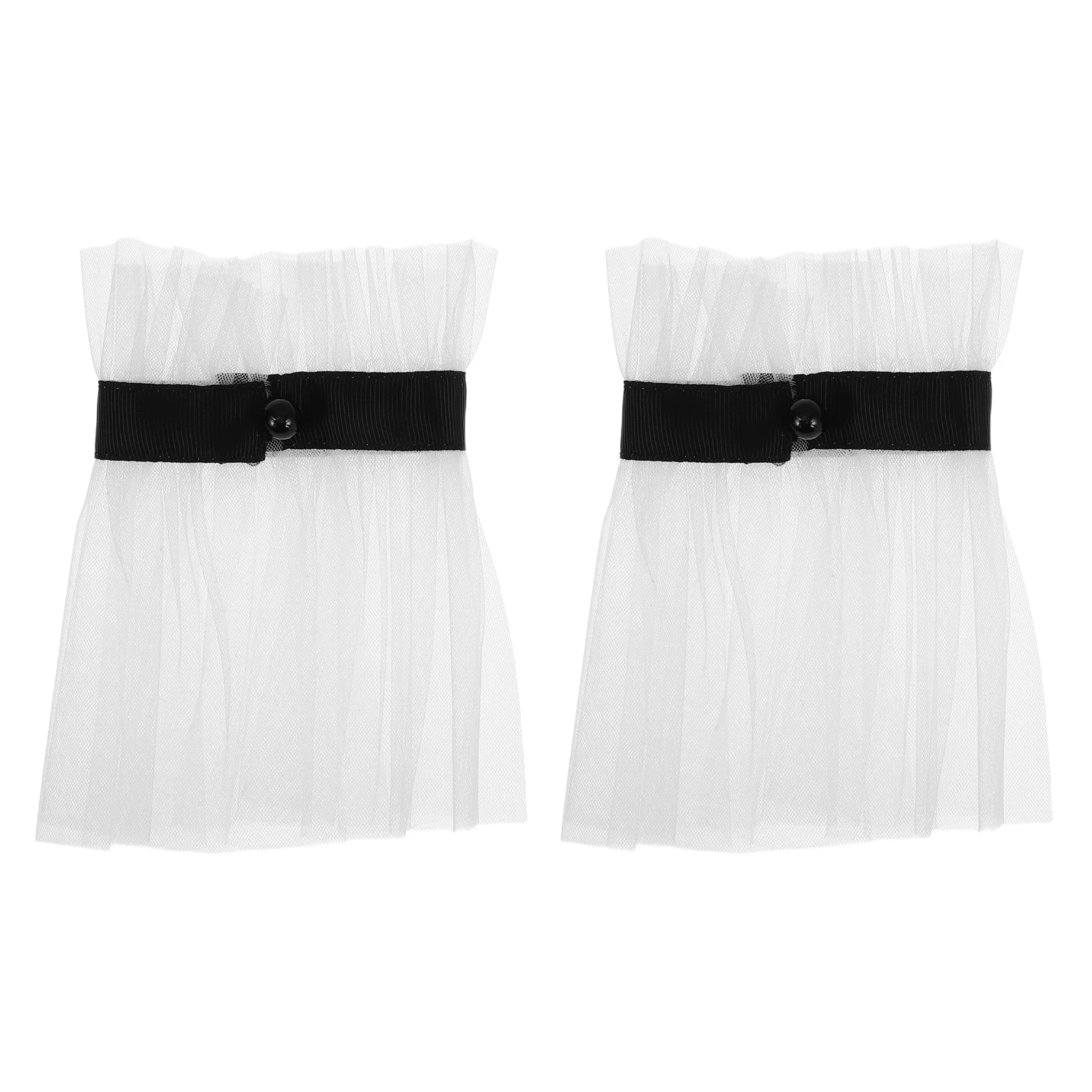 

1 Pair White Lightweight Faux Sleeves Pearl Pleated Detachable Wrist Cuffs For Wedding Party Daily Wear Elastic Fake Sleeve