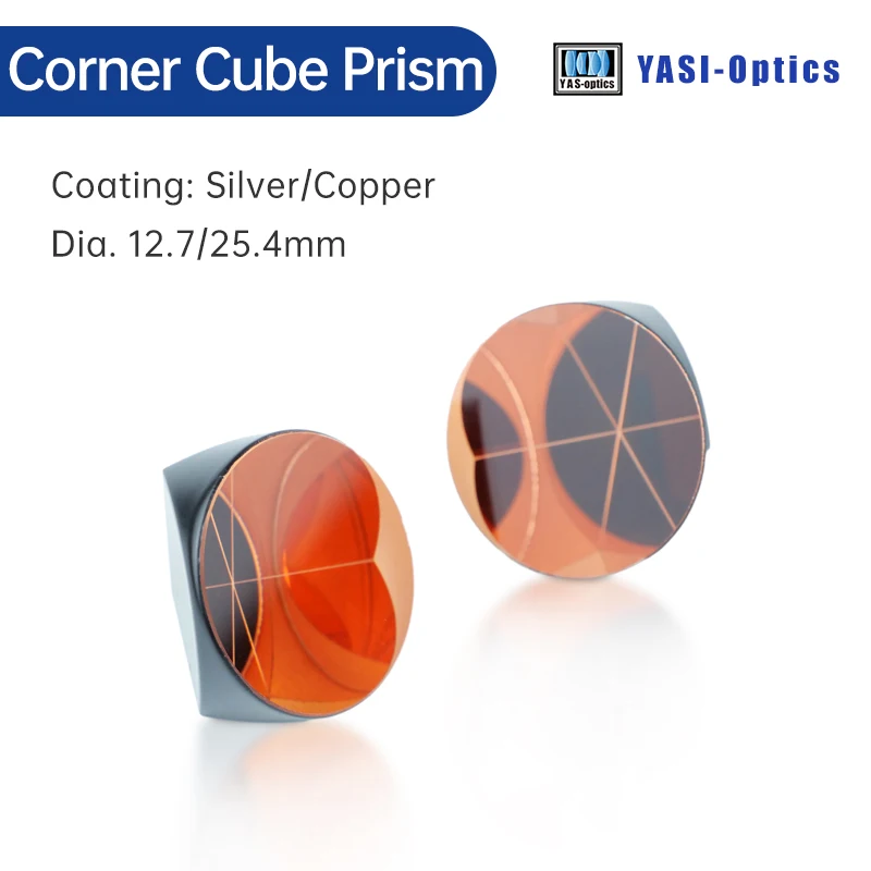 Yasi 코너 큐브 프리즘, 토탈 스테이션 측량용 구리 실버 코팅, 1 인치 K9 삼각형 역반사판, 12.7mm, 25.4mm