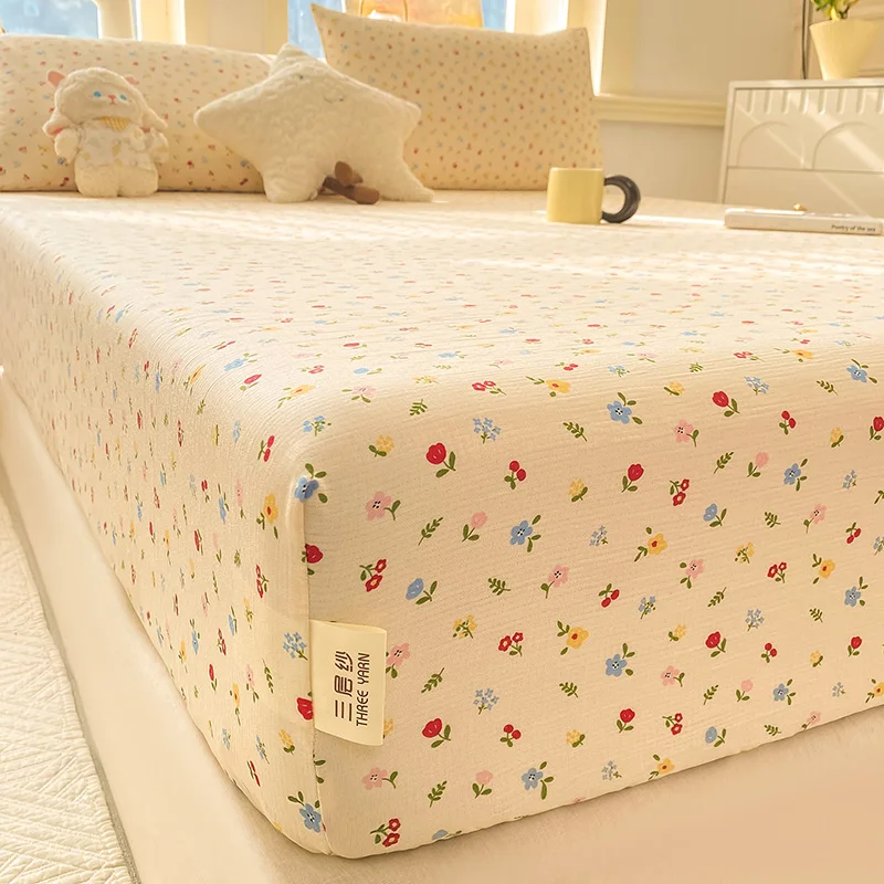 Ultra Soft Flat Sheet Pillowcase, Three-layer Yarn Woven Comfortable Bed Sheet, Wrinkle Resistant Easy Care, 25cm Deep Pocket