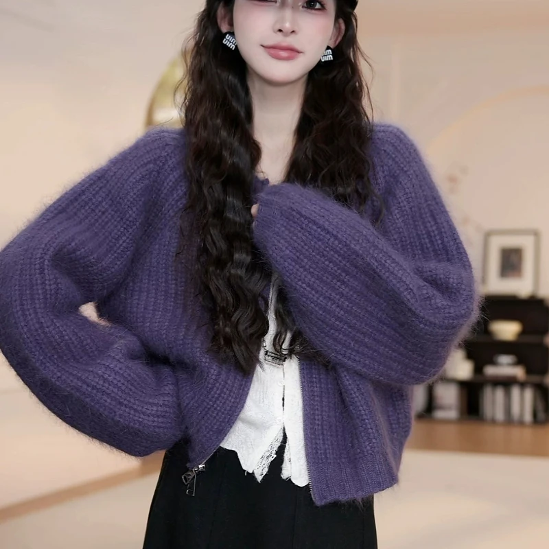 

Экомягкий вязаный кардиган лаванды | Заютный круглый вырез большого размера 2025г. | Веганский трикотаж Essential