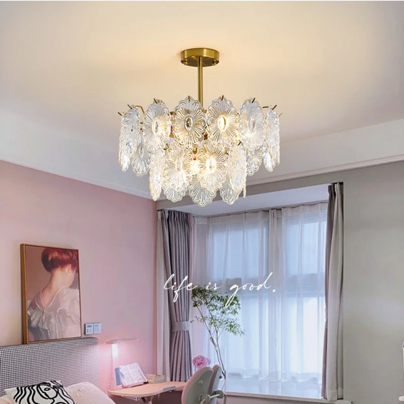 Modern French Romantic Luxury Glass Art Ceiling Chandelier For Living Room Restaurant Bedroom Kitchen Loft Indoor Led Lights