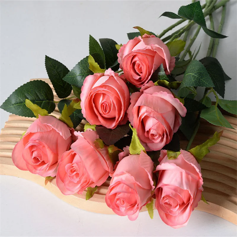 Bulgarian Rose Plastic Artificial Flower Long Branch Roses High-End Home Room Decoration Bouquet Bedroom Living Room Decoration