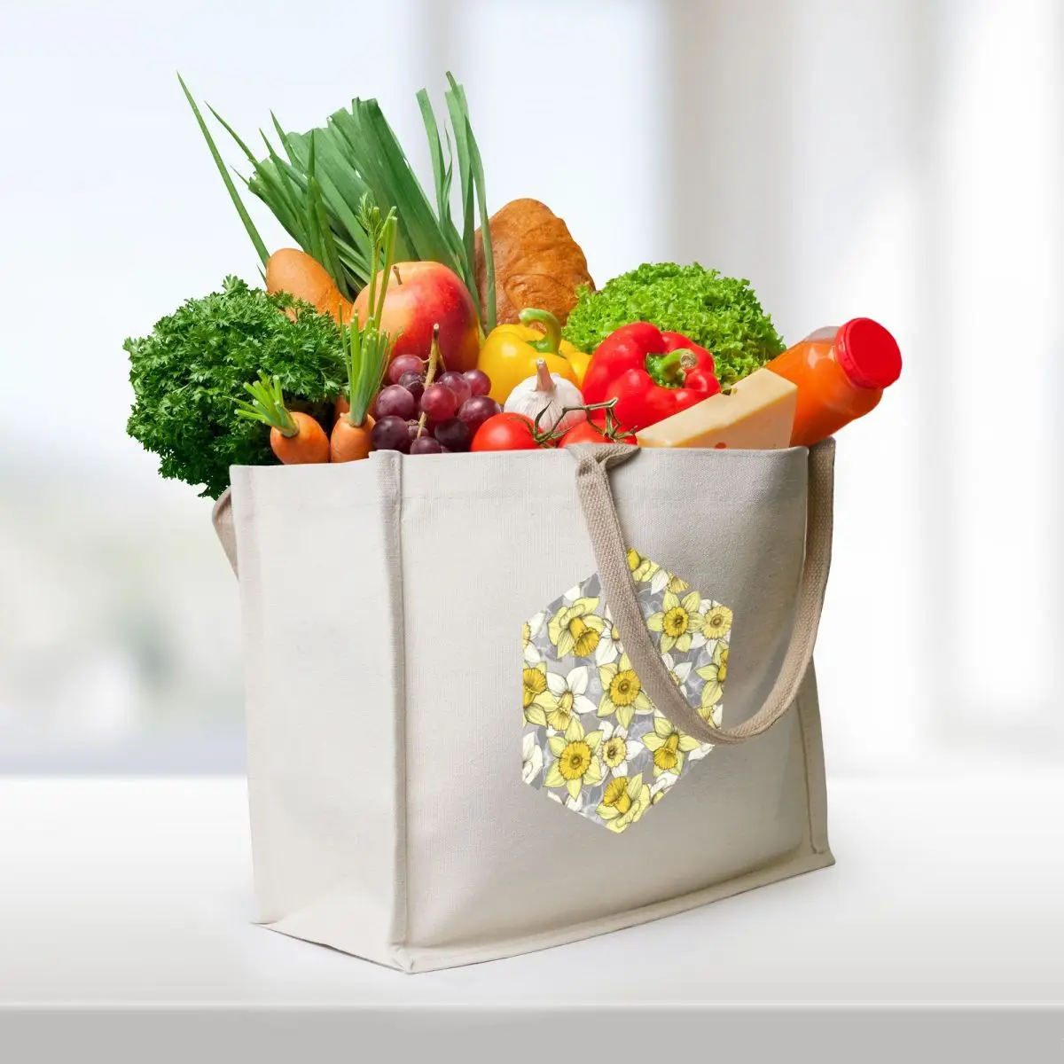 Daffodil Daze - yellow & grey daffodil illustration pattern Tote Bag shopper bag woman Woman shopper bag ecological bags
