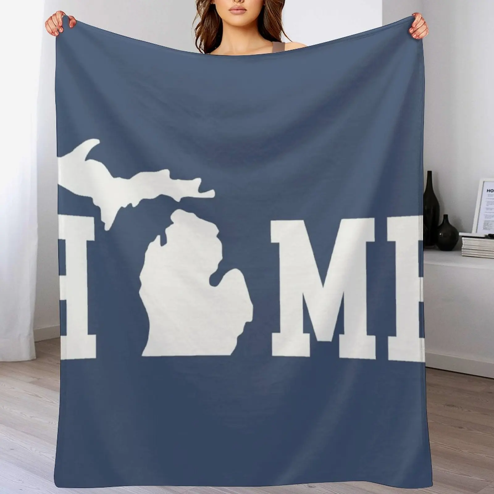 

Michigan is Home - All White Throw Blanket Versatile Cozy Throw Blanket for All Occasions