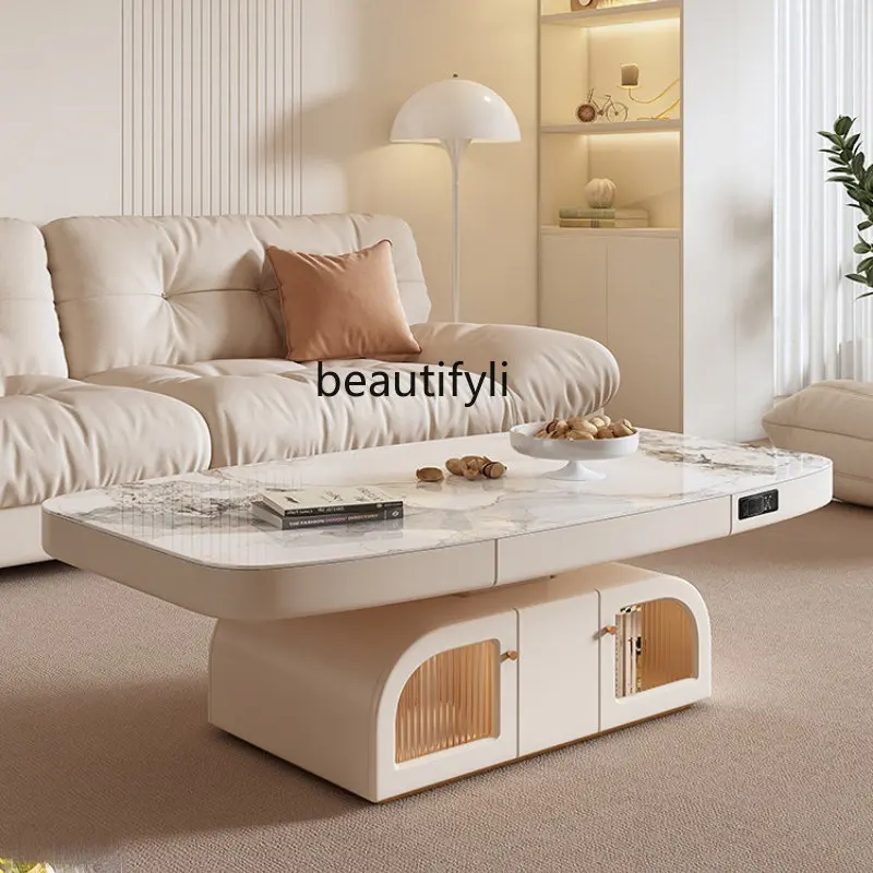 

Stone Plate Lifting Coffee Table Dual-Use Cream Style Living Room Multi-Functional Electric Integrated Tea Maker