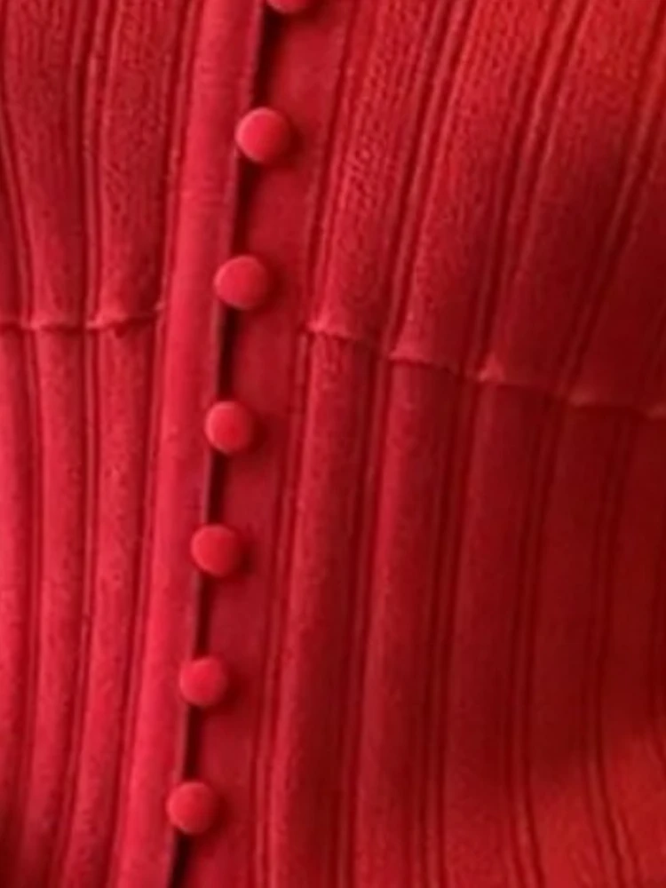 Y2K موضة الأحمر متماسكة الخصر سليم صالح المرأة الخريف الشتاء الراقية أنيقة شيك الشباب سترة أنيقة عادية شيك سترة #6