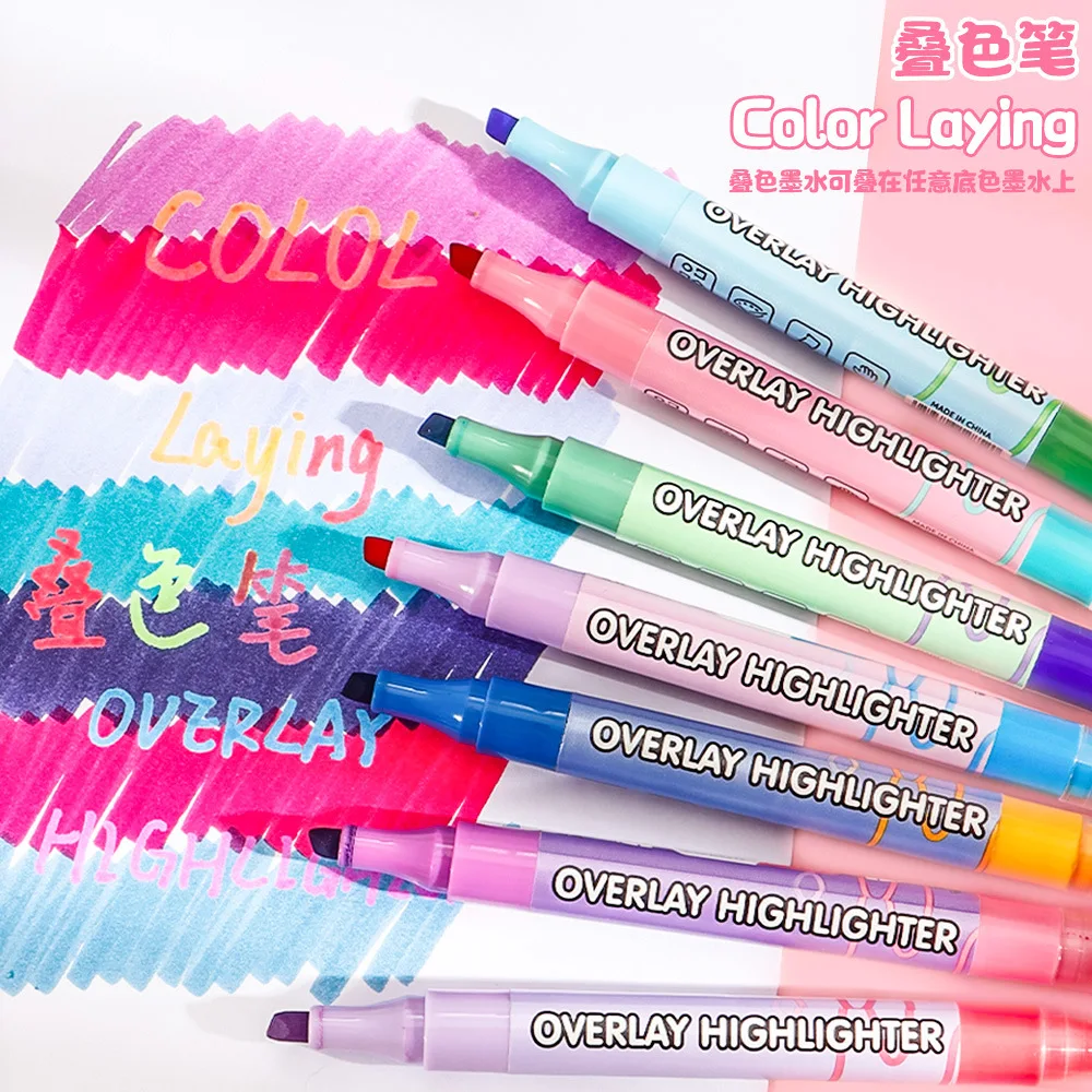 

Double-headed two-color highlighter 8-color large-capacity highlight marker Students can stack highlighter pens