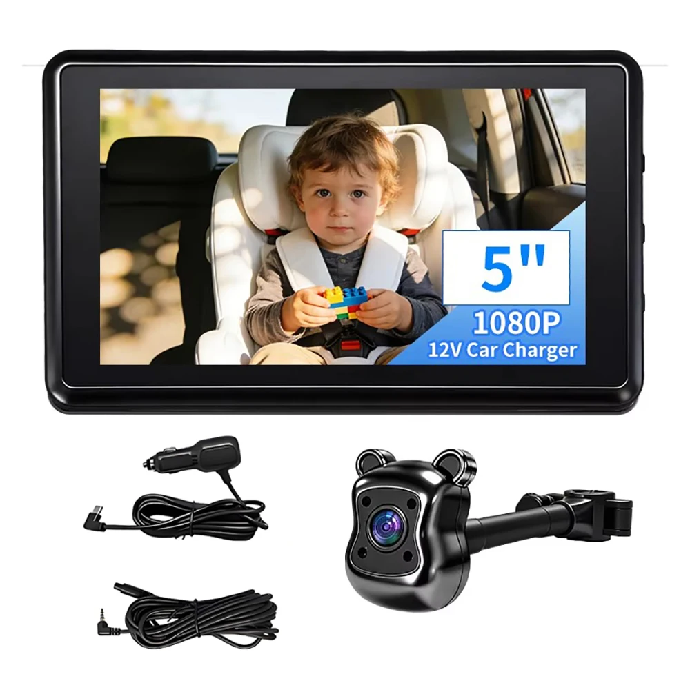 

Baby Car Monitor 5 Inch HD 1080P Infrared Night Vision, USB Powered Rear Facing Car Baby Camera for Infants Kids Safety
