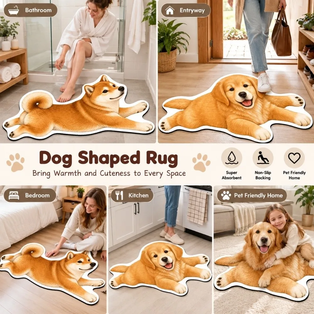 3D Shaped Cat-Shaped Area Rug Quick Drying Special-shaped Dog Shaped Rug Irregular Shape Non Slip Cartoon Carpet