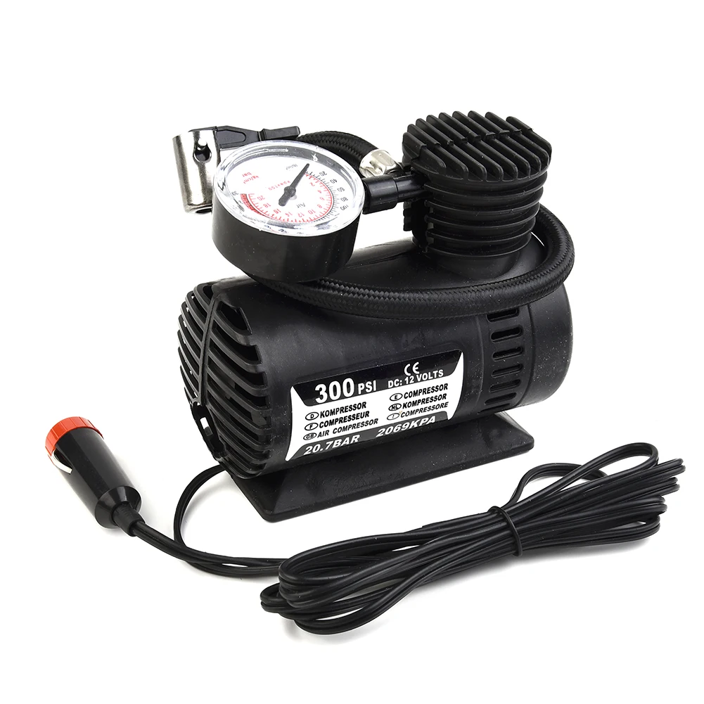 Portable 300PSI 12V Auto Car Mini Air Pump Auto Compressor Electric Tire Inflator Pump Bicycle Tyre Inflation Tips Rubber Hose