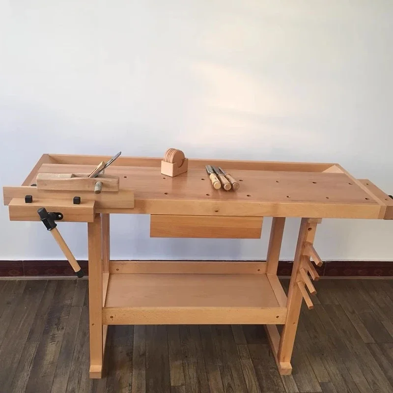 Woodworking Table Workbench Solid Wood Beech Woodworking Multifunctional Console School Maker DIY Classroom Tools