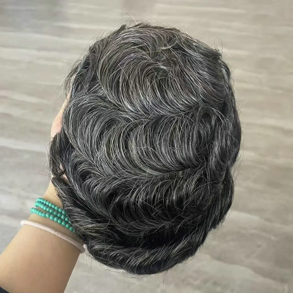 Männliche Haarprothese, 0,1 mm, Poly-Skin-Toupet, Echthaar-Perücken für Männer, Schwarz, Braun, Grau, Haarsystem, Männliche Haarprothese – Detail 9