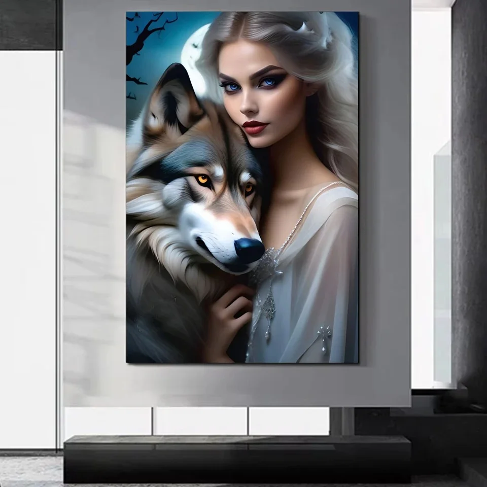New Diamond Painting Cross Stitch Woman and Wolf Full Square 5D DIY Diamond Embroidery Mosaic Set Crafts Home Decoration Gift