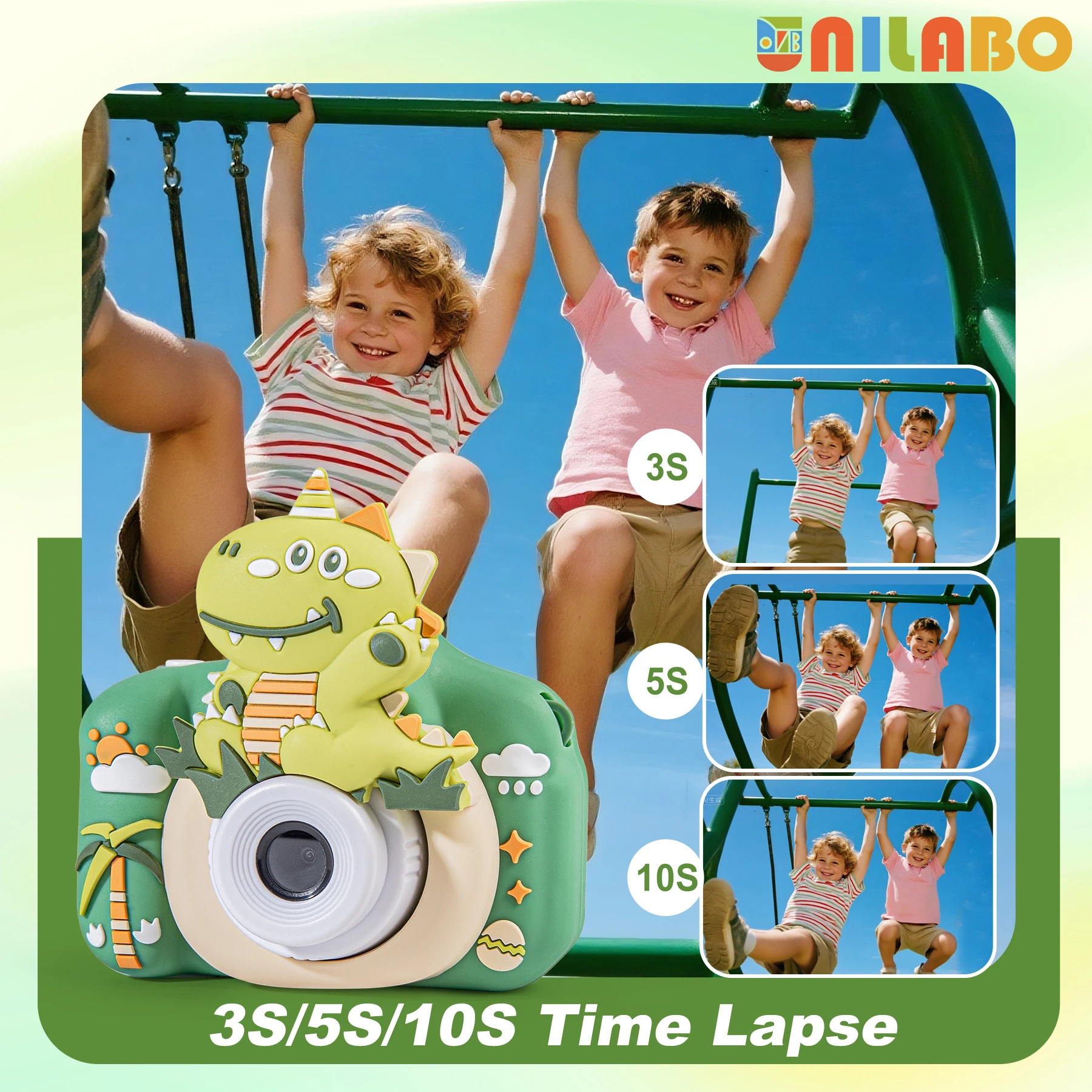 Upgrade kinderen selfie camera, HD kinderen video camcorder camera met cartoon zachte hoes, ideale festivalcadeaus met 32GB SD-kaart