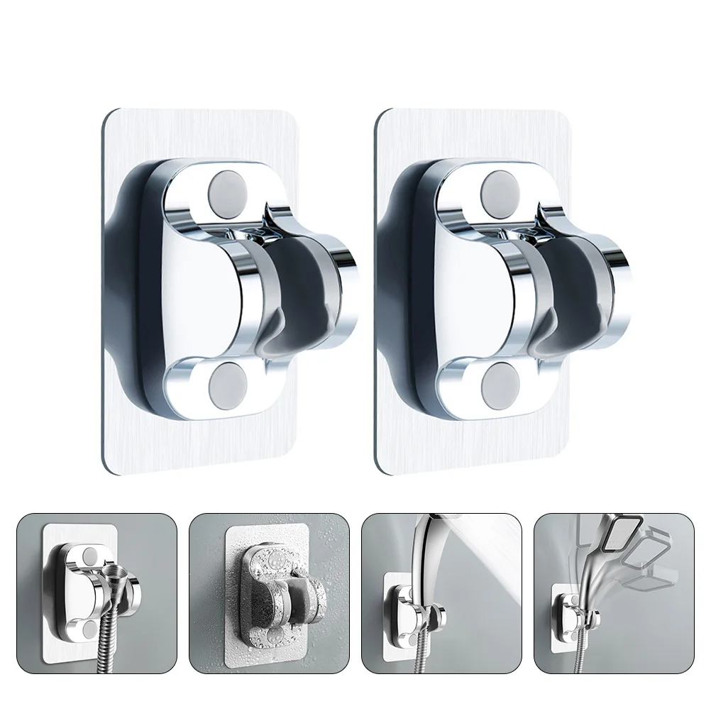 

2pcs Shower Head Bracket Punch Free Universal Silver Adhesive St Adjustable Strong Stickiness Suitable Most Shower Heads