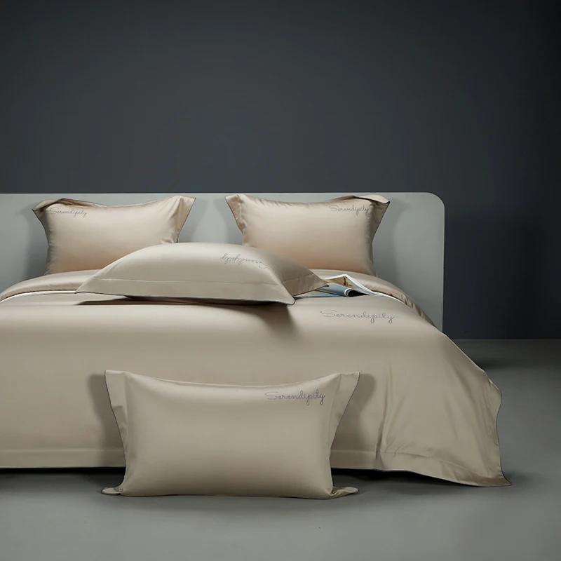 High Quality 1200TC Egyptian Cotton Bedding Set, Luxury Embroidery Solid Color Hotel Style Duvet Cover, Bed Sheet, Pillowcases