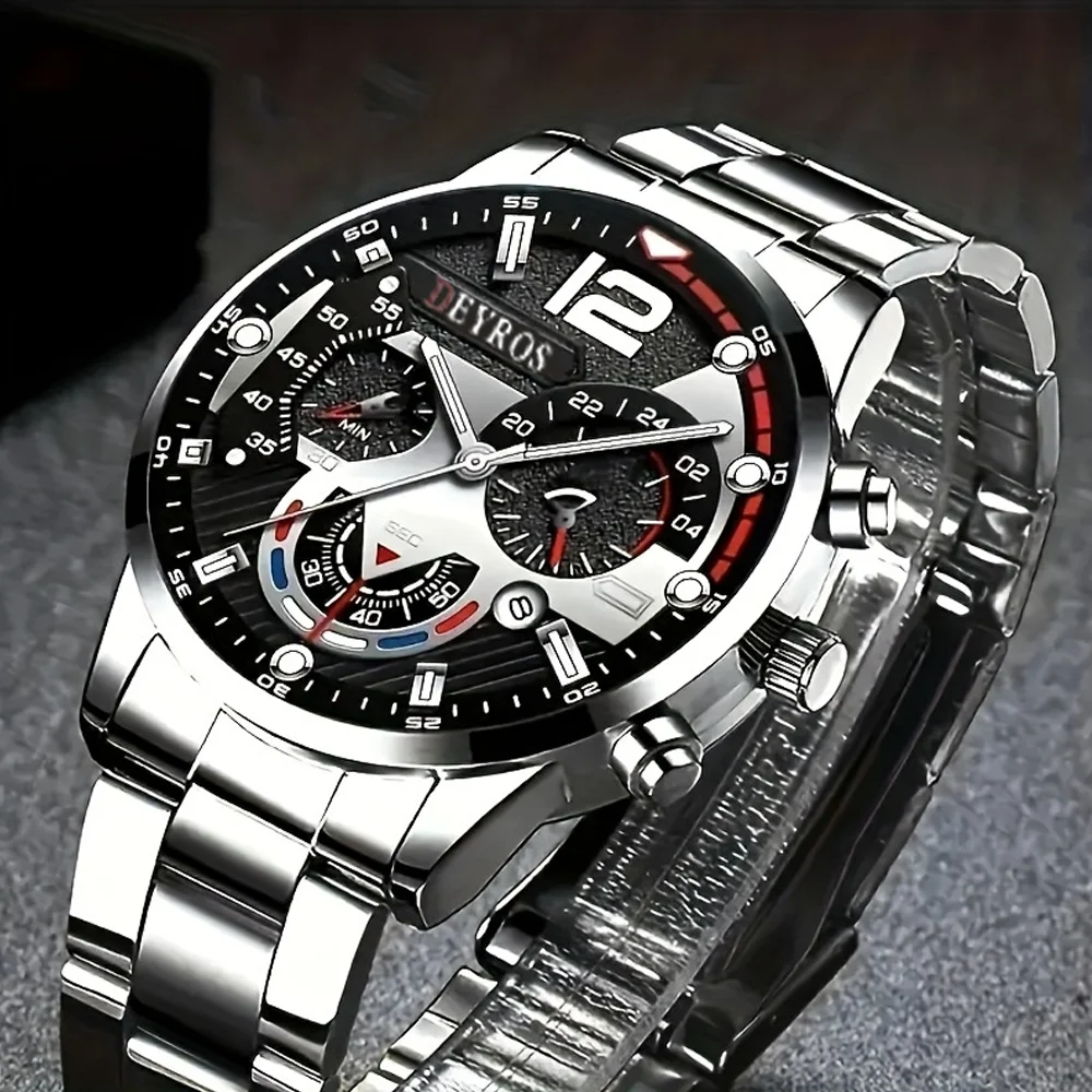 2pcs New Men's Business Casual Round Quartz Watch Set, Ideal for Valentine's Day, New Year's Day, Easter, , Birthdays, Christmas
