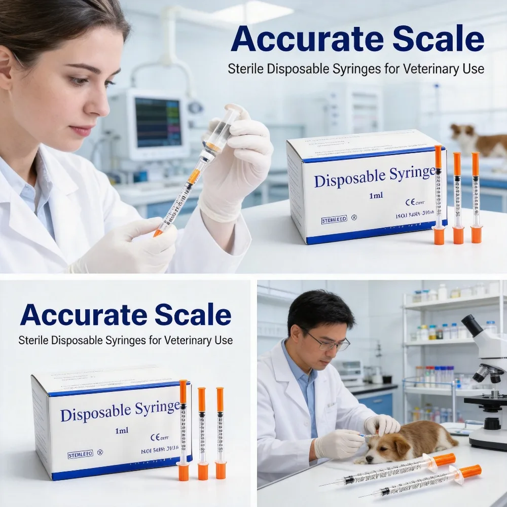 100pcs Disposable Syringe1ml 0.5ml 30G 31G Pet Animal Dog CatPlastic Veterinary Syringe With Needles Medical Supplies