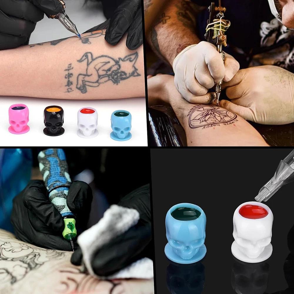 50/100/200pcs Tattoo Ink Cups Plastic Skull Shaped Tattoo Ink Caps Permanent Makeup Pigment Holder Container Tattoo Accessories