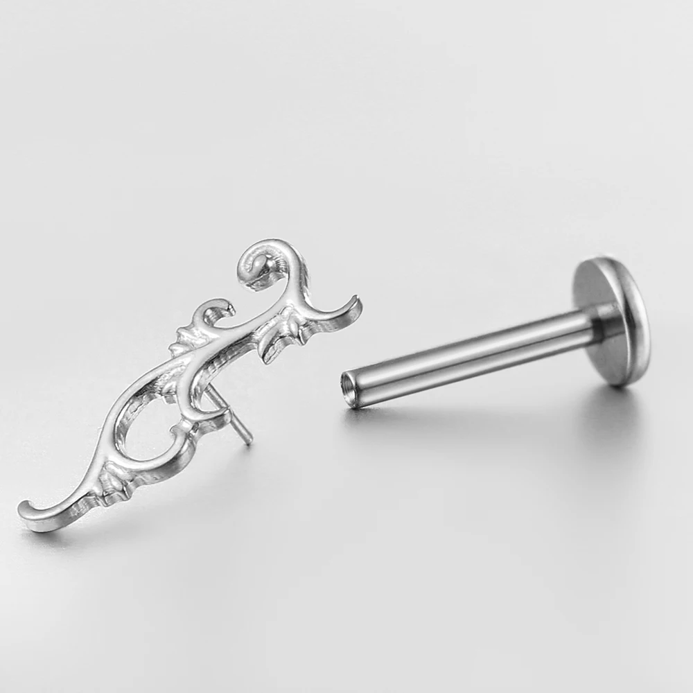 Giga 1 Stück ASTM F136 Titan Barock Rankenmuster Labret Stud Knorpelohrring Helix Flatback Piercing Schmuck Vintage