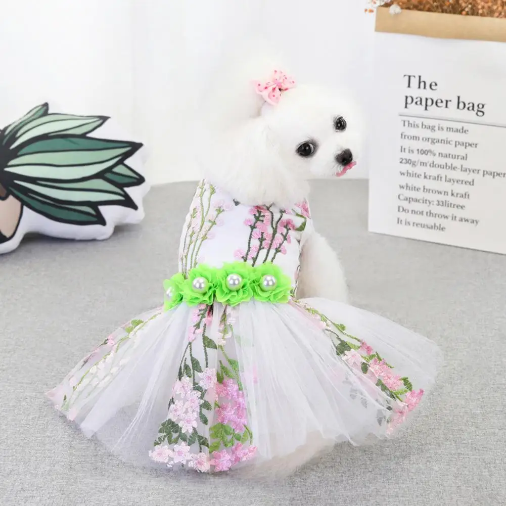 Dog Dresses Bow-knot Decor Lace Puppy Wedding Dress Sweet Style Round Neck Pullover Adorable Cat Skirt Pet Clothing For Outdoor