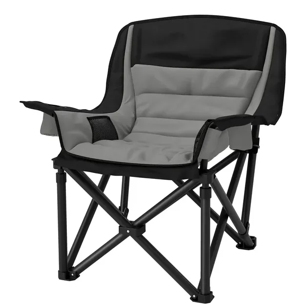 

Outsunny Padded Camping Chair for Adults, Portable Folding Camping Chair with Side Pockets, Cup Holders, Carry Bag, Gray