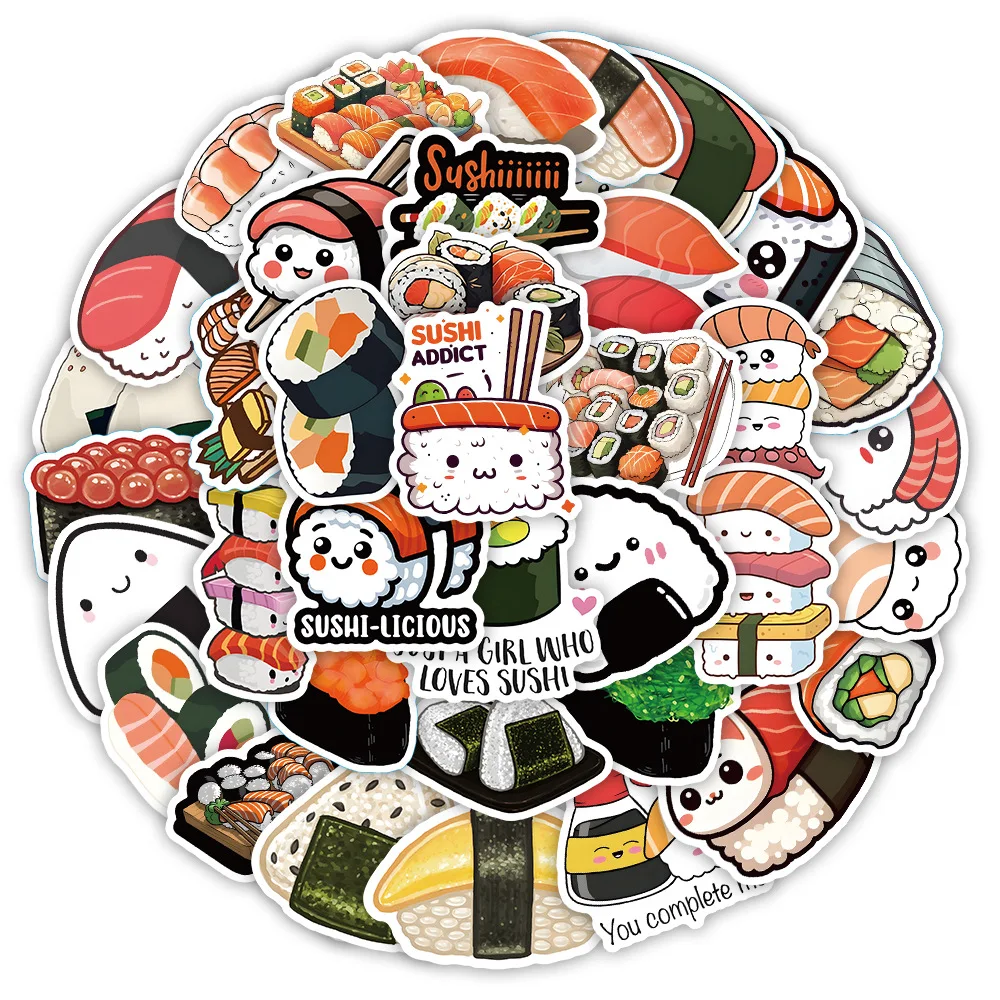 10/30/54PCS Cartoon Voedsel Sushi Gepersonaliseerde Creatieve Graffiti Stickers DIY Water Cup Computer Koffer Waterdichte sticker Kinderen Speelgoed