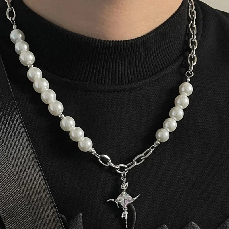 Sweet And Cool Diamond Star Cross Necklace For Men And Women Light Luxury Niche High-end Bead Clavicle Chain