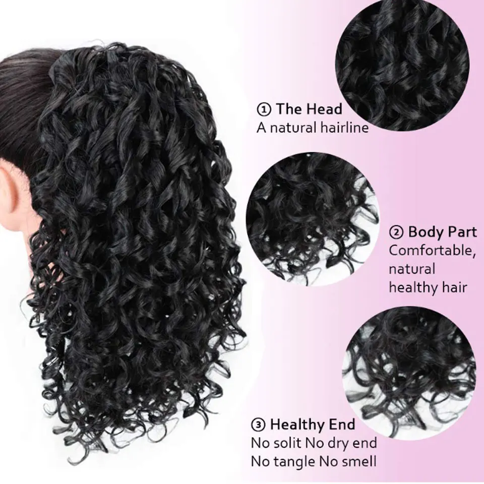 Extensiones de Cabello sintético con Clip de cola de caballo para mujer, postizo de cabello falso, cola de caballo ondulada, pelucas rizadas largas desordenadas, 14 pulgadas