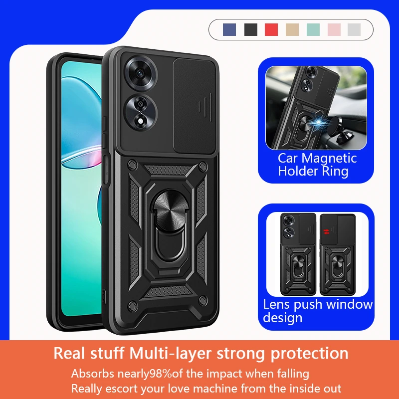 For OPPO A60 Case  Slide Lens Protect Shockproof Armor Phone Cases For Oppo A60 4G OPPOA60 A 60 CPH2631 Ring Holder Back Cover