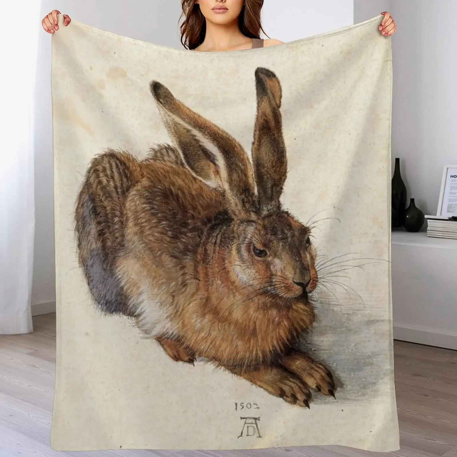 

RABBIT - YOUNG HARE Antique Animal Drawings Throw Blanket Flannels valentine gift ideas Decoratives for babies Blankets