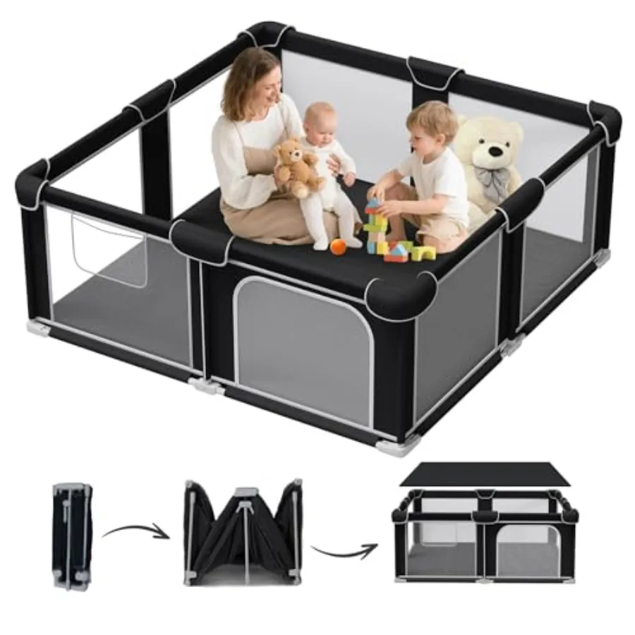 

Foldable Playpen for Babies and Toddlers 50"x50" Portable Play Yard with Mat Collapsible Play Pen with Sturdy Metal Frame and M