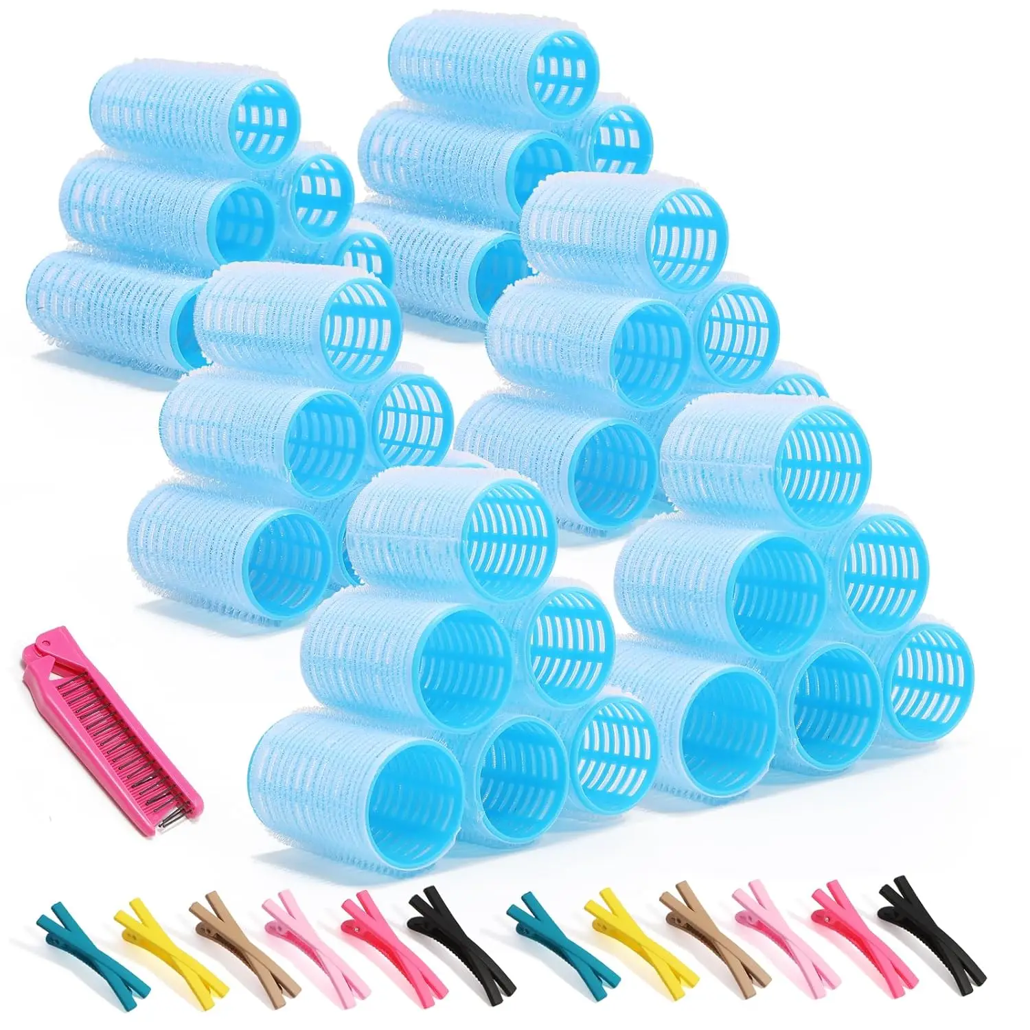 

49PCS Self Grip Hair Rollers Set with Clips - Heatless Blowout Volumizer for Fine Hair & Curtain Bangs - Salon Curls Styling Kit No Damage