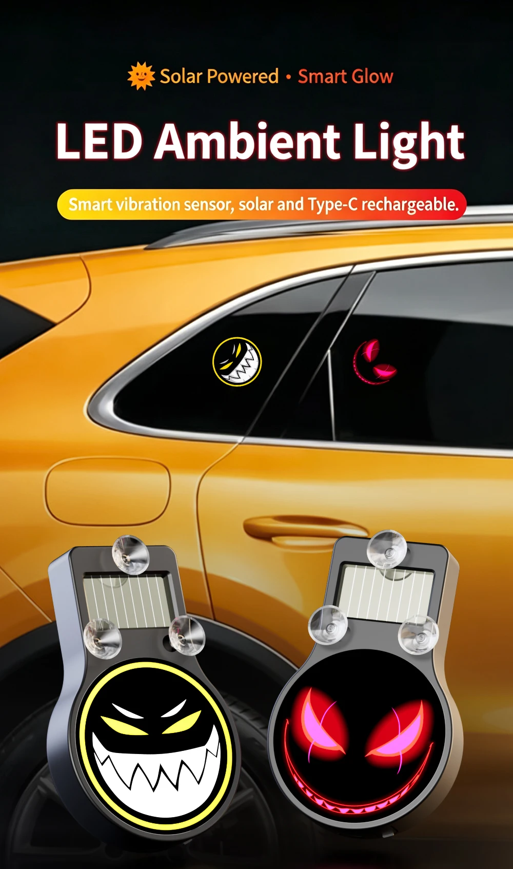 Teufelsauge LED-Licht Auto 3D Dynamisches Solarlicht Atmosphärenlicht Dekoratives Licht Fensterglaslicht Kabellos – Detail 1